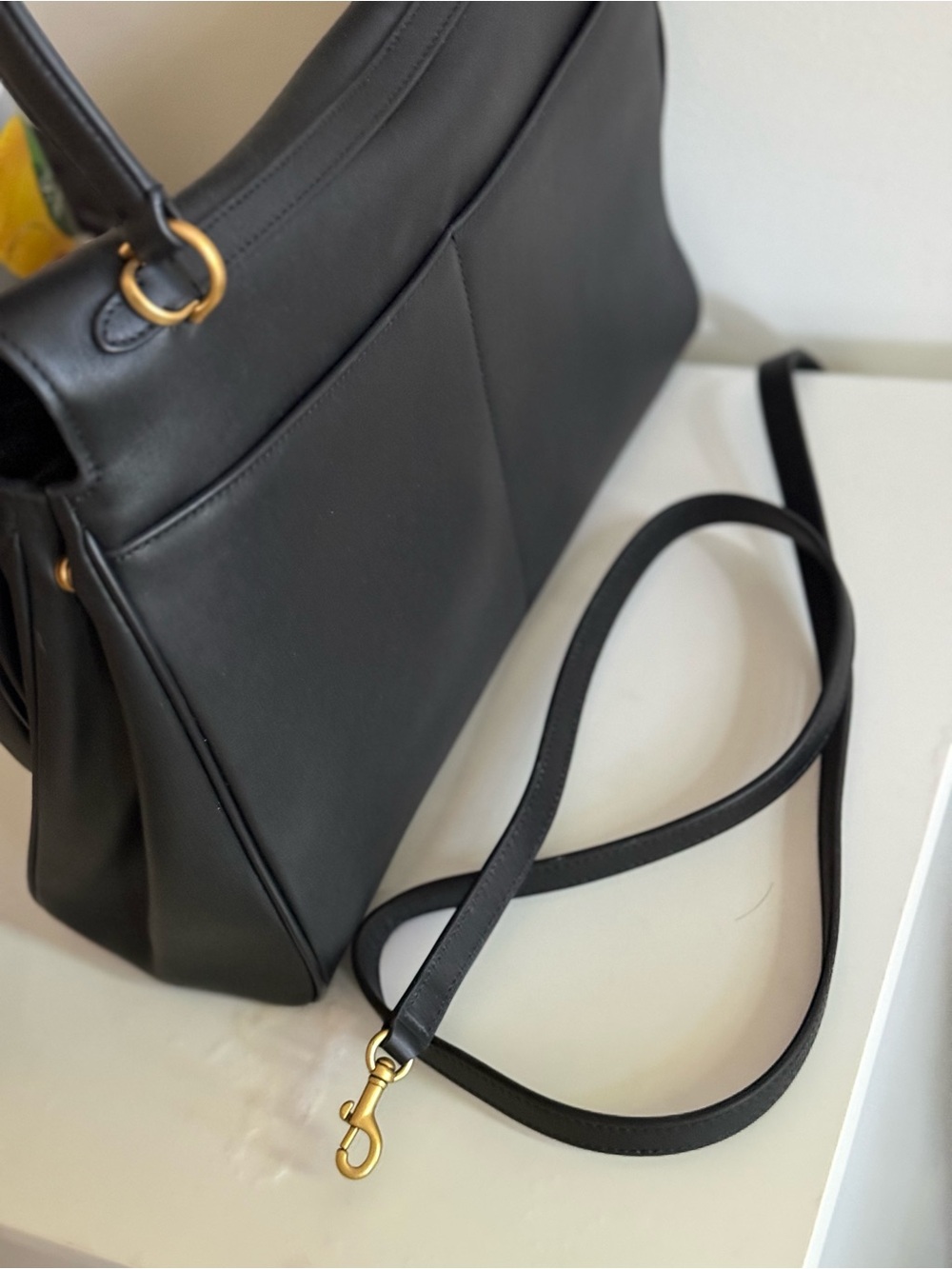 Black Leather Top-Handle Shoulder Bag - Picture 5 of 8
